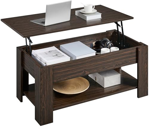 Yaheetech Tavolino da Caffè sollevabile 98 x 50 x 42-56 cm Marrone