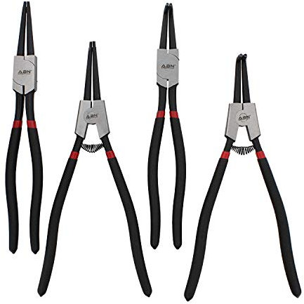 ABN Extra Long Snap Ring Pliers Set - 4pc Lock Ring Pliers with 4mm Tips for Internal and External O and Circlip Removal