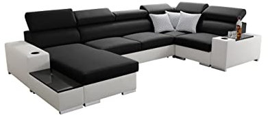All4All Ecksofa mit Schlaffunktion Passe 335 cm x 205 cm - Wohnlandschaft U-Form - Schlafsofa mit Bettkasten - XXL Sofa - Groß - Gewebe mit Kunstleder -Schwarz/Weiß - Linke Seite 26