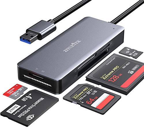 Lector de tarjetas CF, USB 3.0 a adaptador de lector de tarjetas de memoria flash compacto de 5 Gbps, lee 5 tarjetas simultáneamente para tarjetas SDXC, SDHC, SD, Micro SDXC, Micro SD, Micro SDHC, M2