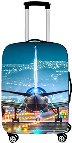 DOTBUY Elastisch Kofferhülle, 3D Flugzeug Reise Kofferschutzhülle Gepäck Cover Reisekoffer Hülle Schutz Bezug Schutzhülle Waschbare Reisetasche Kofferbezug (Blau,L (26-28 Zoll))