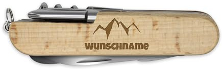 printplanet - Holz-Taschenmesser mit Namen, Initialen oder Wunschtext selbst gestalten - Taschenmesser aus Holz mit Gravur personalisieren - Motiv: Berge