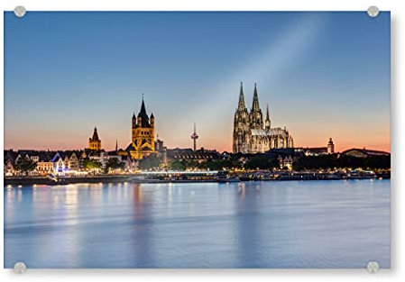 artboxONE Acrylglasbild 90x60 cm Städte/Köln Sommerabend in Köln I - Bild köln Beleuchtung Blaue Stunde