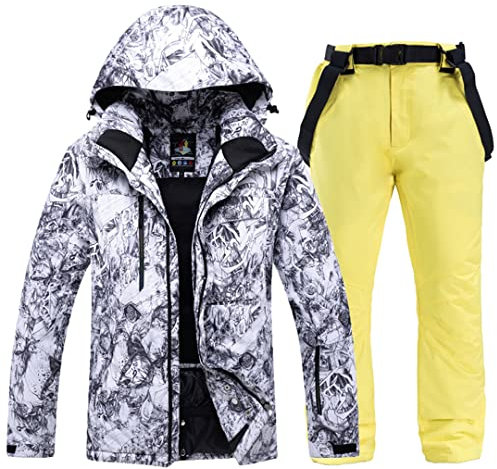 Herren Skijacke und Hosen Set Wasserdicht Outdoor Winter Snowboard Jacken Winddicht Berg Schneeanzug A-Gelb Hosenjacke XL Hose 2XL