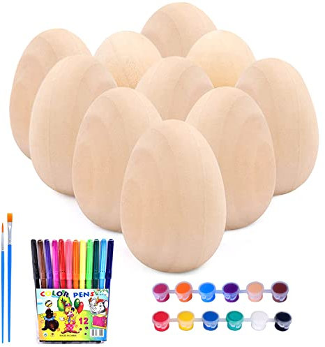 Seasboes 10 Ostereier Deko, Osterdeko Dekoeier, Holzeier, Hölzerne Eier, Holz Eier Deko, Buchenholz Holzeier, Holz Ostereier zum Bemalen, Holzeier Deko Kinder, Groß für Ostern