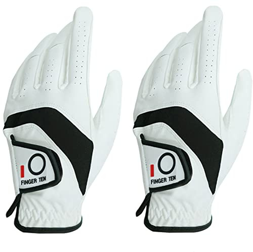 FINGER TEN Paire de Gants de Golf pour Homme - Couleur : Noir et Gris - Taille S - Medium - Large - XL - Blanc - À Porter sur la Main Gauche - Taille S (2 Morceaux de Neige, XL, Gauche)