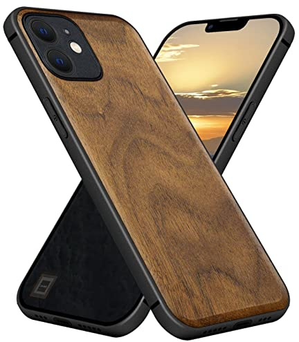 Carveit Coque magnétique pour iPhone 12 [Élégant Noyer] [Pare-Chocs en TPU Souple] Coque de téléphone Antichoc Compatible avec 12 Magsafe Coque Bois (Façon Bois Brut)