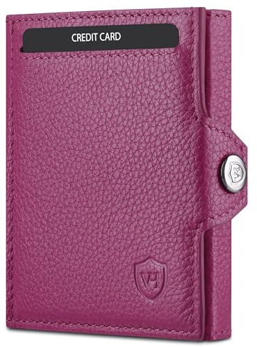 VON HEESEN Slim Wallet mit Münzfach & RFID-Schutz - Mini Geldbörse Herren & Damen - Kartenetui Geldklammer Kreditkartenetui - Portmonee Geldbeutel Portemonnaie klein (Pink)