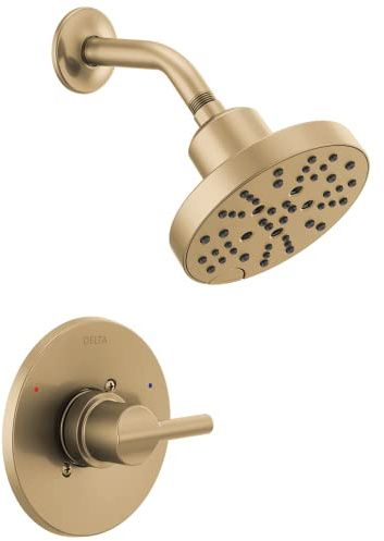 Delta Nicoli 14 Series H2Okinetic Shower Faucet Set, Brushed Gold Shower Head and Handle Set, Valve Trim Kit, Champagne Bronze 142749-CZ (Shower Valve Included)