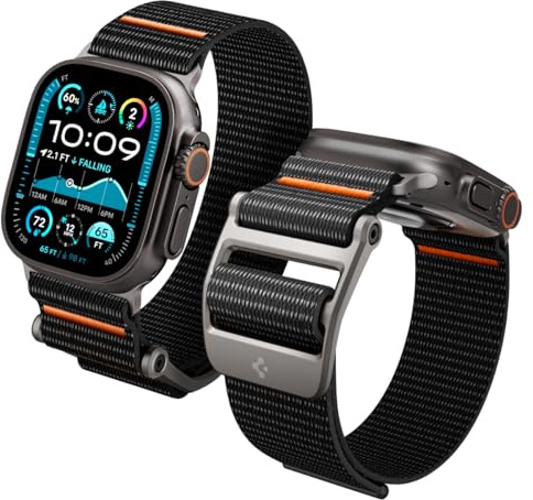 Spigen DuraPro Flex Ultra Bracelet en Nylon Compatible avec Apple Watch Ultra 3/2/1 49mm, Series 11/10 46mm, Series 9/8/7 45mm, 44mm - Noir