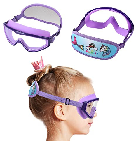 RUIGAO Occhialini da nuoto per bambini dai 4 ai 12 anni, non si aggrovigliano, maschera da nuoto per bambini, con cinghia elastica e fascia morbida (1 pezzo, unicorno viola)