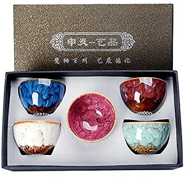ZEDARO Juego de 5 Tazas de té de Kung Fu Oriental, Taza de café de Taza de té de cerámica Siempre de pie con un patrón Exquisito, colección de diseñador Artesanal, Regalo para Padre, Esposo, Amigo, 5