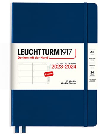 LEUCHTTURM1917 367598 Wochenkalender Medium (A5) 2024, 18 Monate, Navy, Englisch