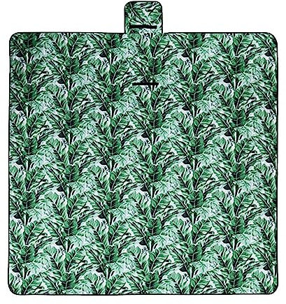 TengYuer Picknickdecke 180x200cm Stranddecke Wasserdicht Sandfrei Isoliert Faltbar Strandmatte mit Tragegriff Outdoor Campingdecke XXL für Camping Parks Strände Picknick GrüNe PalmbläTter