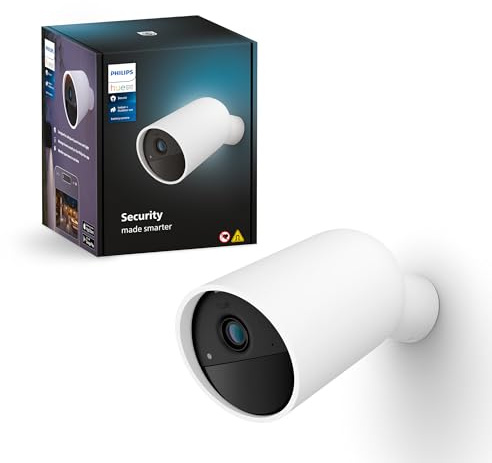 Philips Hue Secure - Cámara de seguridad inteligente para el hogar de 1080p, funciona con pilas, interior o exterior, fácil de instalar, conversación bidireccional, funciona con centro de seguridad en