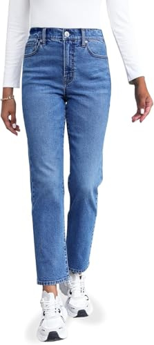 OFLUCK Straight Leg Mom Jeans for Women High Waisted Trendy Ankle Jeans Boyfriend Denim Tapered Leg Pants, Indigo, 8