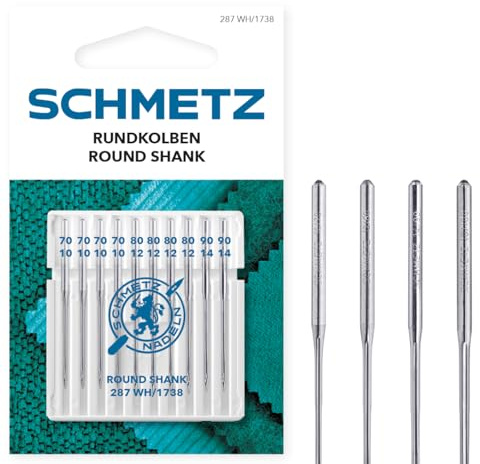 SCHMETZ | Rundkolben | 70/10-90/14 | 10 Nähmaschinennadeln | 287 WH/1738 | Nadelsystem laut Maschinenangabe auswählen