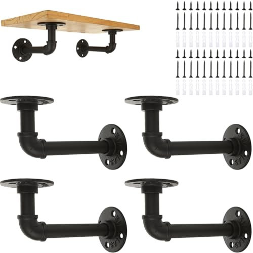 GBACHOOSE Lot de 6 supports d'étagère industriels en forme de tuyau noir pour étagères flottantes en bois personnalisées à montage mural, décoration rustique en métal avec matériel inclus