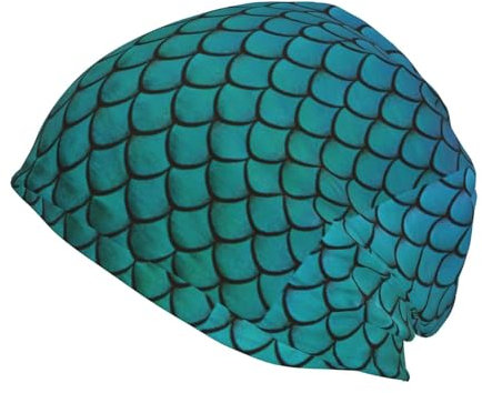 Strickmütze für Erwachsene mit blauem Zitronen-Streifendruck, warme Wintermütze, Outdoor-Mütze für Frauen, breite Schalmütze., Blaue Fischtreppe, One size