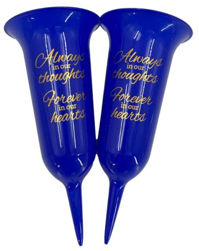 Angraves Set of 2 Football Blue Forever in Our Hearts Fluted Spiked Memorial Grave Flower Vases