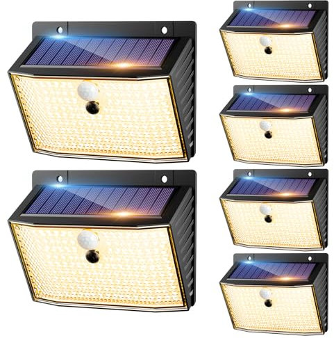 nipify Luz Solar Exterior con Sensor de Movimiento, 6 Paquete 168 LED Focos Led Exterior Solares, Foco Solar con 3 Modos, IP65 Impermeable Luces Solares Para Jardín,Garaje,Calle,Patio, Blanco cálido