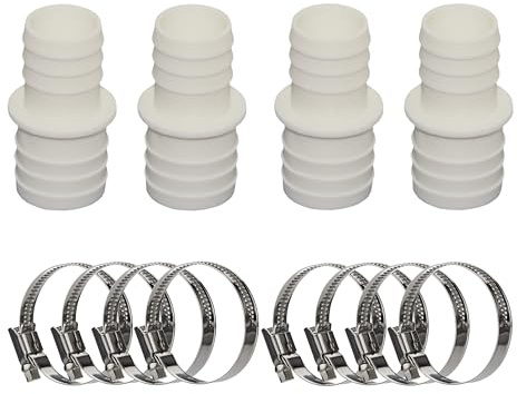 HAF® 4 x slangkontakter 32 mm x 38 mm inklusive 8 rostfria slangklämmor för pool-, damm- och poolkonstruktion och alla bevattningssystem – kvalitet: Tillverkad i Europa