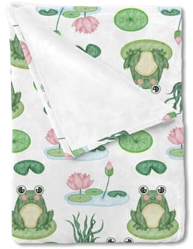 Cartoon Frogs Flower Leaves Pond Baby Blanket for Boy Girl Water Lilies Lake Flannel Receiving Blankets Soft Swaddle Blankets Newborn Toddler Nursery Bed Blanket for Crib Stroller Playmat 30x40