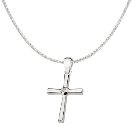 Ardeo Aurum Damen Schmuck-Set aus 333 Gold Weißgold Kreuz Anhänger Zopfkette Länge 50 cm
