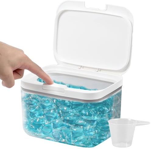 Jokapy Contenitore per bucato da 2,8 l, con apertura automatica, contenitore per detersivo per bucato, contenitore per polvere con paletta ermetica, porta polvere per lavastoviglie, perline di