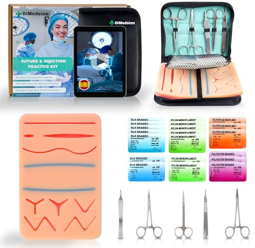 Dimedsion Chirurgisches Nahtset mit Venen und Freischnittbereich | Suture Practice Kit für das Üben von Nahttechniken, Nähset Medizin, Chirurgische Instrumente, Nahtset Übung Medizin, Suture Kit