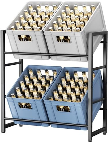 jockcaras Getränkekistenregal für 4 Getränkekisten - Schwarz Metall Getränkeregal, Stabil & Platzsparend Kistenregal für Bier, Wasser - Für Wohnzimmer, Küche & Keller 74,5T x 32B x 82,5H cm