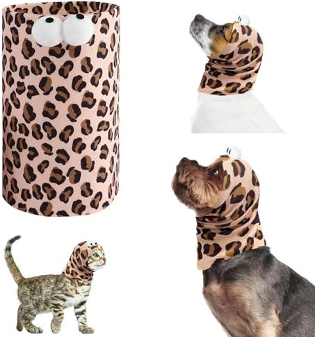Dog Snood & Ear Protectors - Ultra-Soft Grooming Ear Muffs for Noise Protection & Warmth - Perfect Headwear for Dogs & Cats During Bathing ，dog ear defenders，dog ear protectors(Leopard Print, Large)