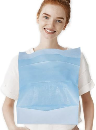 KIBERTIC - 100 Pièces Bavoir Jetable Adulte – Bavoir Adulte avec Poche, Bavette Adulte Jetable Pratique et Hygiénique, Protection MaximaleI, déal pour Repas ou Soins dans les Hôpitaux et les Cliniques