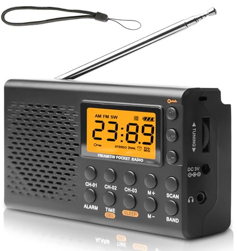 GAOUTO Radio Portable AM, FM, SW, Portable, avec Fonctionnement à Piles, écran LCD, FM, 35 préréglages, Prise Casque, Fonction Alarme, minuterie de répétition (Pas de Batterie)