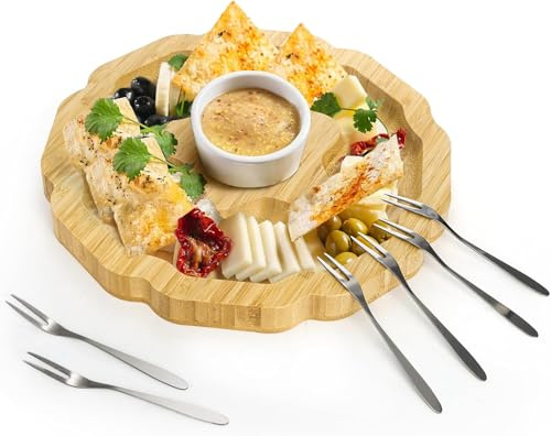 WUWEOT Bamboo Cheese Board Set, Charcuterie Boards Gift Set, Meat and Cheese Platter Wooden Serving Tray Appetizer Tray for Party, Entertaining, Christmas, Housewarming, Wedding, Birthday