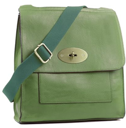 AOSSTA Women's Cross-Body Bags Leather Large/Medium Cross Body Messenger Bag Shoulder Bag (Green, L)