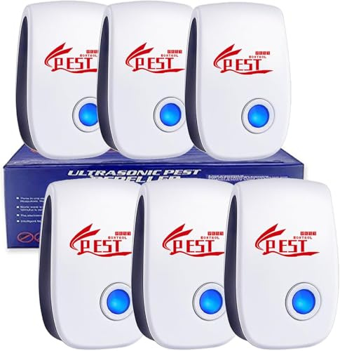Répulsif Ultrason Anti-Rongeurs Insectes, 6 Pack Ultrason Anti Moustique Ultrason Souris et Rats, Intérieur Répulsif Électronique Insectes pour Souris, Rats Fourmis Araignées Moustiques