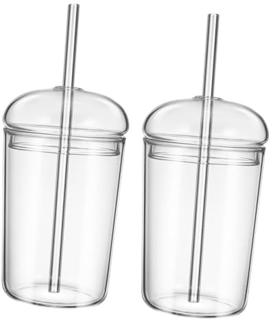 Gatuida 2piezas Vasos De Vidrio Con Pajita Tapa Transparente Gran Capacidad Para Bebidas Agua Batidos Diarios Fácil Transporte Antidesbordamiento