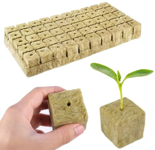 GXGM 50 Pièces Laine de Roche, Culture Hydroponique Laine Cubes 2,5 X 2,5 X 2,5 cm, Hydroponie Jardin, Hydroponique Bouchons de Laine de Roche, pour La Multiplication, Semis