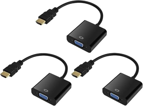 Adaptateur HDMI vers VGA plaqué or (mâle vers femelle) pour ordinateur, ordinateur de bureau, ordinateur portable, PC, moniteur, projecteur, téléviseur HD, Chromebook, Raspberry Pi, Roku, Xbox et plus