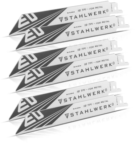 STAHLWERK Metall-Sägeblätter 6er Set 150 x 19 x 0,92 mm Long Life | Säbelsägeblätter | Reciprosägeblätter mit 1/2 Zoll Aufnahme und 18 TPI | für Säbelsägen, Reciprosägen und Stichsägen