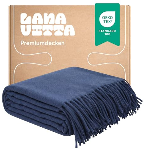 Lanavitta – Kaschmirdecke „LUKS“ – Tagesdecke & Bettüberwurf – Couchüberwurf, Sofadecke, Couchdecke, Sesseldecke – 100% Kaschmir – Blau – 140x200 cm