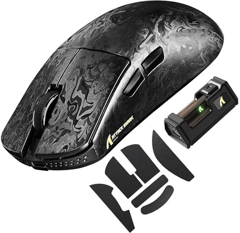 ATTACK SHARK R11 ULTRA Carbon Fiber 8000Hz Wireless Gaming Mouse, 49g SUPERLIGHT, 42000 DPI, 20000 FPS, PAW3950MAX, Nordic 52840 Chip, Ice-Feel Coating, BT/2.4G/Wired Mice, for PC/Mac, Forged Black