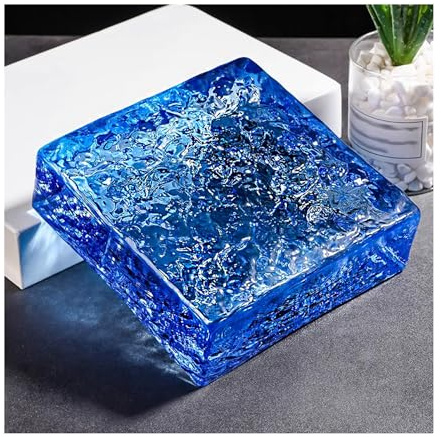 Square Sided Crystal Bricks Ice Crystal Textural Clear Colored Glass Blocks for Bar Hotels Office House Partitions(Blue)