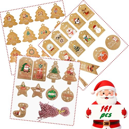 ZHAOCAI Geschenkanhänger Weihnachten, Weihnachtsanhänger Papier, Anhänger Weihnachten, Geschenkanhänger Kraftpapier(3 Muster)