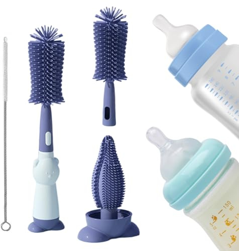KIRZAX Goupillon Biberon,3 en 1 Nettoyage Biberon Brosse,Brosse à Paille,Ecouvillon Biberon Silicone Doux,Durable et sans Rayures,pour Toutes Les Tailles de Biberons