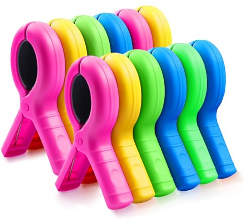 Lymshine 12 Stück Handtuchklammern für Strandliegen, Wäscheklammern Groß Kunststoff Bunte,Winddicht Handtuchclips Strandtuch Klammern, Badetuch Klammern für Strandtuch, Sonnenliegen