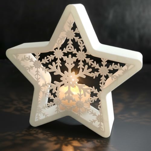 Weiße skandinavische LED-Deko | Nachhaltiger PLA-Teelichthalter | Premium 3D-Druck & handgefertigt in Tschechien (EU) – MyImagiNest (Schneeflockenstern)