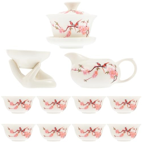 NIYANGLE Té de Porcelana Azul y Juego de Teteras de Kung Fu Chino para Uso Casa Estampado de Flor Juego de Té de Cerámica