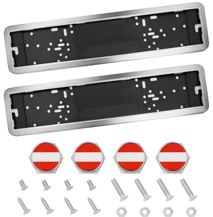 KUNIO Universell registreringsskylthållare nummerplåtshållare passar alla fordon ABS byte registreringsskylthållare biltillbehör personlig dekoration med nationell flagga Österrike silver